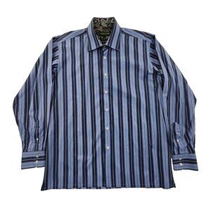 Inserch Icon Men’s Jacquard Cotton Men's L Blue EUC Button Up‎ Shirt Flip Cuff